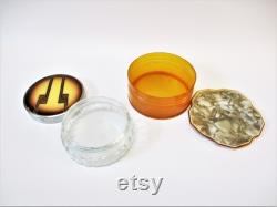 Vintage Art Deco 1940's Vanity Jars Celluloid Vanity Powder Containers Boudoir Powder Room Makeup Glass Jar