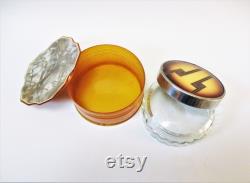 Vintage Art Deco 1940's Vanity Jars Celluloid Vanity Powder Containers Boudoir Powder Room Makeup Glass Jar