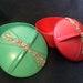 Vintage Art Deco Bakelite Powder Boxes Red and Green Pair