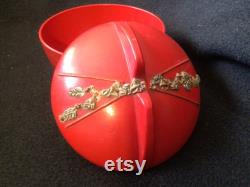 Vintage Art Deco Bakelite Powder Boxes Red and Green Pair