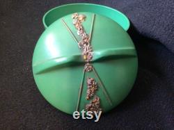 Vintage Art Deco Bakelite Powder Boxes Red and Green Pair