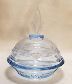 Vintage Art Deco Blue Glass Dresser or Powder Jar