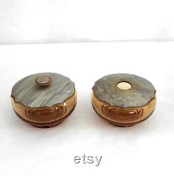 Vintage Art Deco Dresser Vanity Set with Celluloid Lids, Hair Receiver and Powder Jar