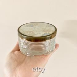 Vintage Art Deco Glass Round Powder Box With Lid, Powder Jar