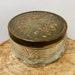 Vintage Art Deco Glass Round Powder Box with Bronzy-Gold Tone Lid