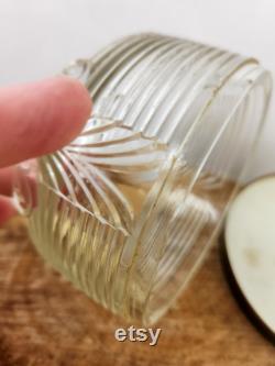 Vintage Art Deco Glass Round Powder Box with Bronzy-Gold Tone Lid