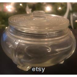 Vintage Art Deco Glass Vanity Powder Jar, Trinket Jar with Lid