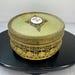 Vintage Art Deco Hollywood Regency brass filigree vanity powder glass trinket box