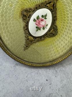 Vintage Art Deco Hollywood Regency brass filigree vanity powder glass trinket box