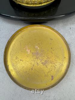 Vintage Art Deco Hollywood Regency brass filigree vanity powder glass trinket box