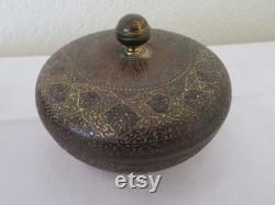 Vintage Art Deco Kinco Brassware (British Metal Kingston Ltd) Powder Bowl and Lid Hand Etched Asiatic Design 1930's Vanity Trinket Candy