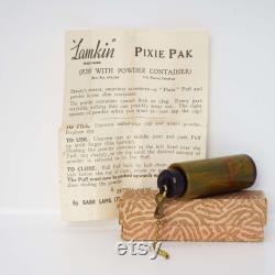 Vintage Art Deco Lamkin Pixie Pak Powder Puff With Rare Powder Dispenser In Original Box and Instructions Made In England