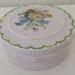 Vintage Art Deco Large Round Ivory Urea Formaldehyde Early Plastic Vanity Trinket Box with Hand Painted Floral Flower Bouquet Design 1930's