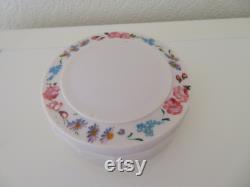 Vintage Art Deco Large Round Ivory Urea Formaldehyde Early Plastic Vanity Trinket Box with Hand Painted Floral Flower Design 1930's