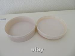 Vintage Art Deco Large Round Ivory Urea Formaldehyde Early Plastic Vanity Trinket Box with Hand Painted Floral Flower Design 1930's