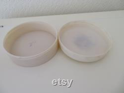 Vintage Art Deco Large Round Ivory Urea Formaldehyde Early Plastic Vanity Trinket Box with Hand Painted Floral Flower Bouquet Design 1930's