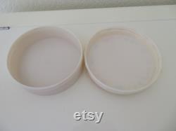 Vintage Art Deco Large Round Ivory Urea Formaldehyde Early Plastic Vanity Trinket Box with Hand Painted Floral Flower Design 1930's