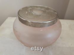 Vintage Art Deco Lidded Glass Powder Dish, Frosted Glass Dish with Silver Coloured Lid,
