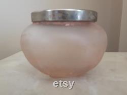 Vintage Art Deco Lidded Glass Powder Dish, Frosted Glass Dish with Silver Coloured Lid,