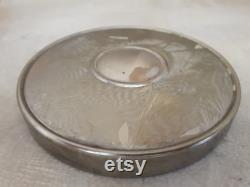 Vintage Art Deco Lidded Glass Powder Dish, Frosted Glass Dish with Silver Coloured Lid,