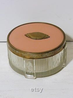 Vintage Art Deco Pink Celluloid Silver Detail Ribbed Floral Vanity Powder Jar