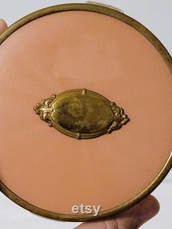 Vintage Art Deco Pink Celluloid Silver Detail Ribbed Floral Vanity Powder Jar