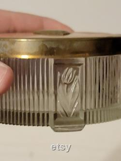 Vintage Art Deco Pink Celluloid Silver Detail Ribbed Floral Vanity Powder Jar