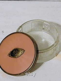 Vintage Art Deco Pink Celluloid Silver Detail Ribbed Floral Vanity Powder Jar