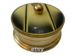 Vintage Art Deco Powder Box Canister Enamel Gold Metal Lid Vanity Piece Yellow 10