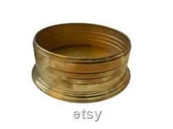Vintage Art Deco Powder Box Canister Enamel Gold Metal Lid Vanity Piece Yellow 10