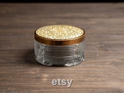 Vintage Art Deco Powder Jar with Embroidered Lid