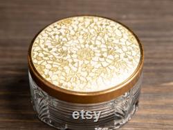 Vintage Art Deco Powder Jar with Embroidered Lid