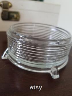 Vintage Art Deco Ribbed Glass Powder Box 4-Footed Vanity Decor