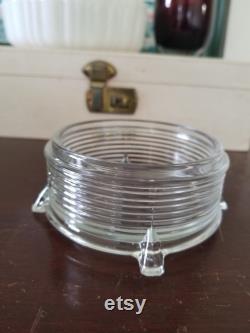 Vintage Art Deco Ribbed Glass Powder Box 4-Footed Vanity Decor