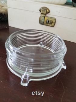 Vintage Art Deco Ribbed Glass Powder Box 4-Footed Vanity Decor