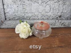 Vintage Art Deco Ribbed Round Powder Jar Red Lid With Red Gem