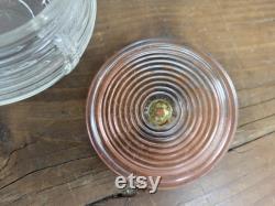 Vintage Art Deco Ribbed Round Powder Jar Red Lid With Red Gem