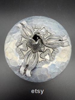 Vintage Art Deco Rodney Kent Covered Glass Dish, Star Burst Design with Hand Wrought Hammered Aluminum Tulip, Ribbon and Bow