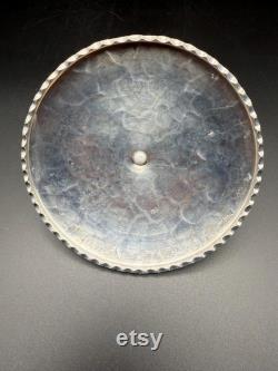 Vintage Art Deco Rodney Kent Covered Glass Dish, Star Burst Design with Hand Wrought Hammered Aluminum Tulip, Ribbon and Bow