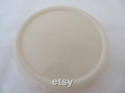 Vintage Art Deco Round Ivory Urea Formaldehyde Early Plastic Powder Trinket Box with Moulded Floral Flower Design 1930's Rare Colour