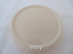 Vintage Art Deco Round Ivory Urea Formaldehyde Early Plastic Powder Trinket Box with Moulded Floral Flower Design 1930's Rare Colour