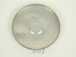 Vintage Art Deco Round Pressed Glass Powder Trinket Box and Metal Tin Flowered Gold Brown Lid Vanity Bath Dresser Desk Decor