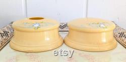 Vintage Art Deco Vanity Set, Powder Jar and Hair Receiver, Pale Yellow and Blue Floral Vintage Vanity Storage Dresser Decor Vintage Makeup