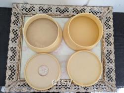 Vintage Art Deco Vanity Set, Powder Jar and Hair Receiver, Pale Yellow and Blue Floral Vintage Vanity Storage Dresser Decor Vintage Makeup