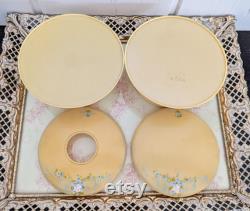Vintage Art Deco Vanity Set, Powder Jar and Hair Receiver, Pale Yellow and Blue Floral Vintage Vanity Storage Dresser Decor Vintage Makeup