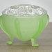 Vintage Art Deco green satin glass powder jar starburst lid vanity footed dresser jar trinket box collectible glass