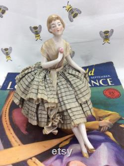Vintage Art Deco lady Powder Bowl with Swansdown Puff