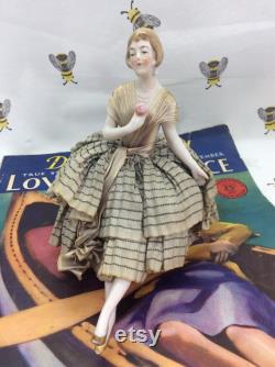 Vintage Art Deco lady Powder Bowl with Swansdown Puff