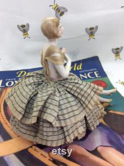 Vintage Art Deco lady Powder Bowl with Swansdown Puff