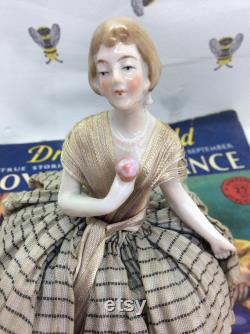 Vintage Art Deco lady Powder Bowl with Swansdown Puff